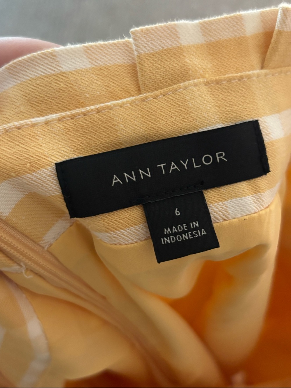 Ann Taylor Yellow Gingham Midi Skirt with Front Slit - Picture 6 of 6